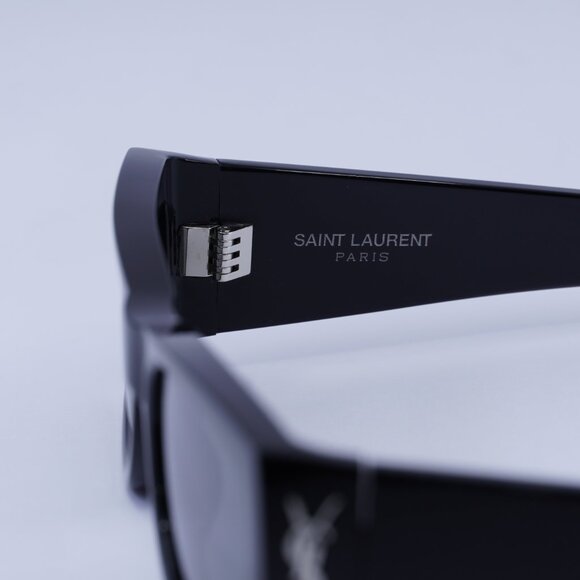 Saint Laurent SLM140 002 Sunglasses Shiny Black Rectangle Frame, Grey Lenses main image 9